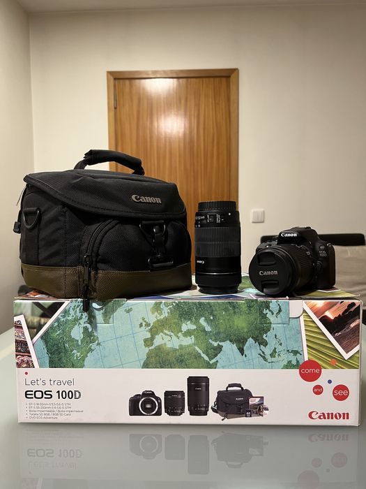 Canon 100d + EF-S 18-55mm + EF-S 55-250mm + bolsa com caixa e docs originais