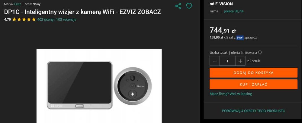 Wizjer elektroniczny do drzwi EZVIZ CS-DP1C z kamerą na podczerwień