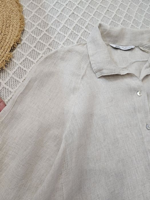 100% лён! льняное платье рубашка zara р. L