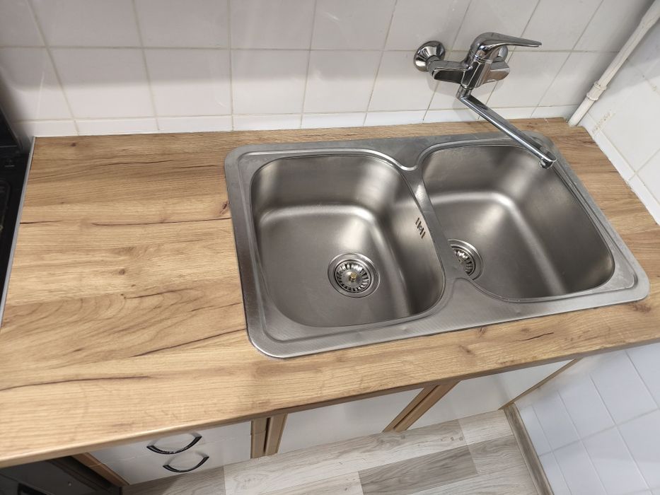 Stalowy Zlew dwukomorowy z blatem