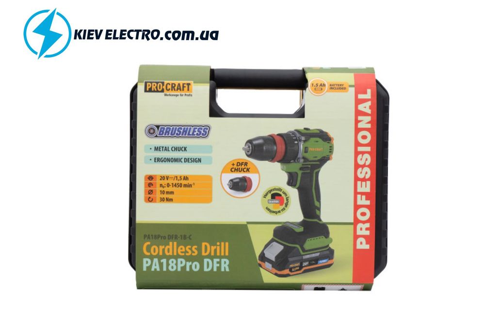 Шуруповерт бесщеточный Procraft PA18Pro DFR (с 1 АКБ в кейсе) АКЦИЯ !!