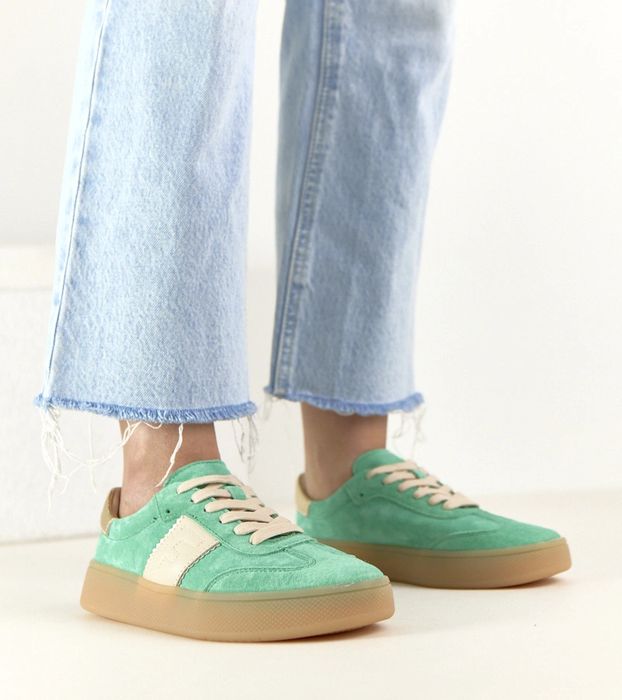 Zielone Skórzane Sneakersy Na Platformie Filippo