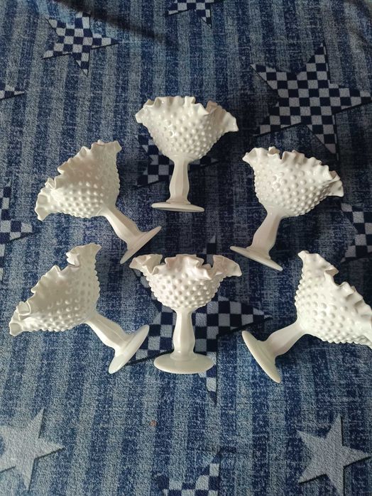 6x Pucharek Huta Szkła Gospodarczego Ząbkowice mleczne szkło Lattimo