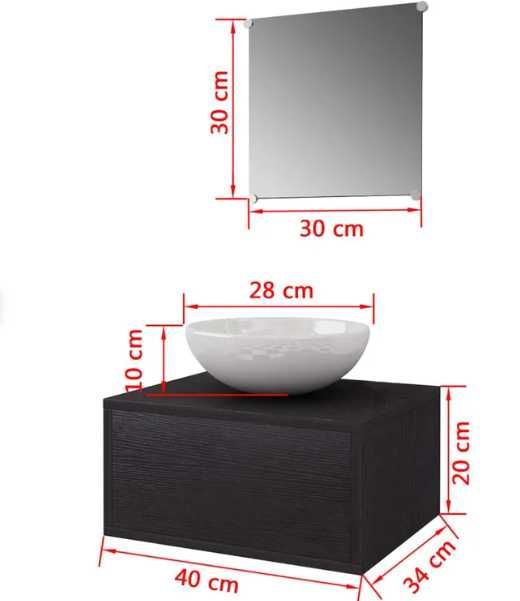 Móveis casa de banho 3 pçs e conjunto de bacia preto Unico / Negro
