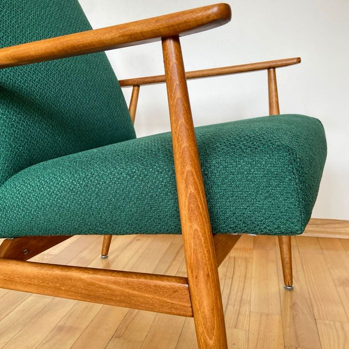 Oryginał Fotel lisek PRL klasyczny zieleń butelkowa olcha Henryk Lis 6