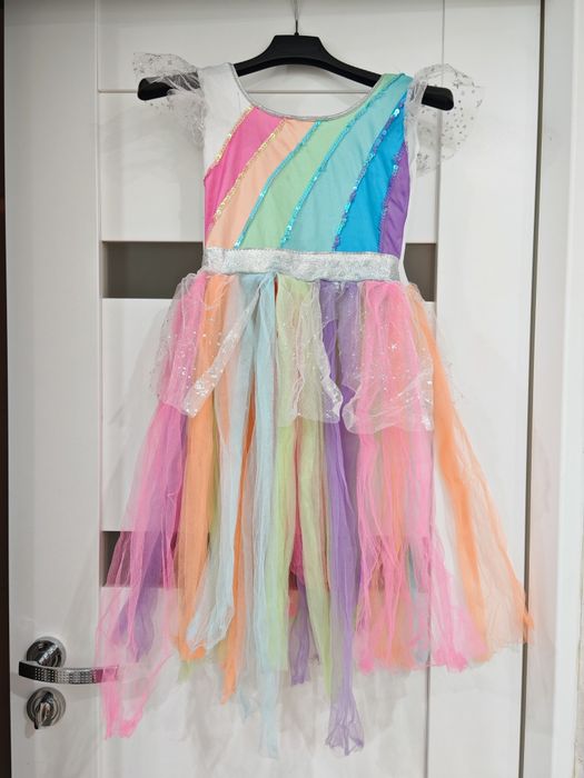 Sukienka na karnawał dla dziewczynki tęczowa 122 unicorn