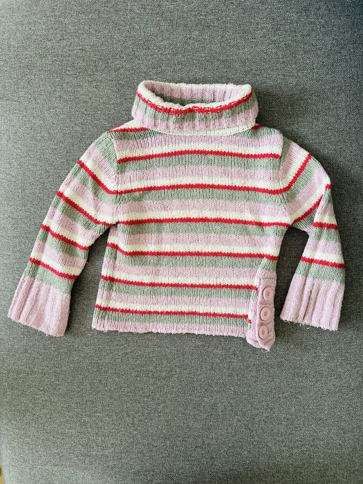 Piękny różowy sweter golf sweterek ciepły w paski z kołnierzem