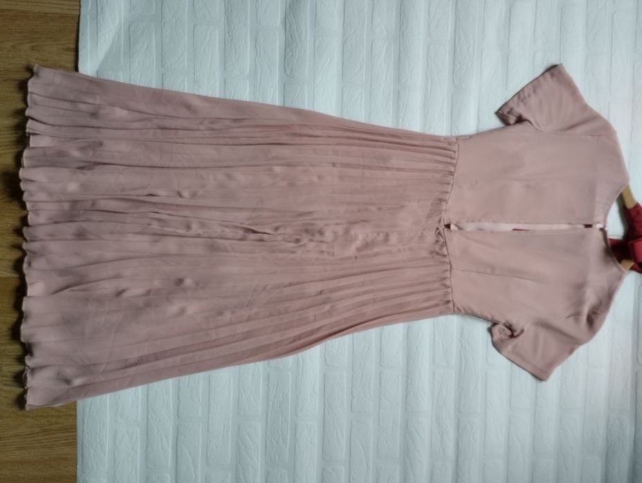 Shein sukienka plisowana długa na bal komunię pudrowy róż 34/36