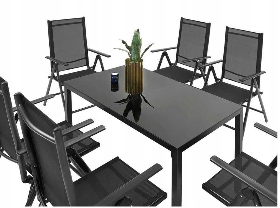 Zestaw MEBLI Ogrodowych Szklany STÓŁ 6 KRZESEŁ