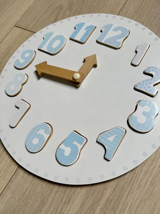 Drewniany edukacyjny zegar z puzzlami, stan idealny