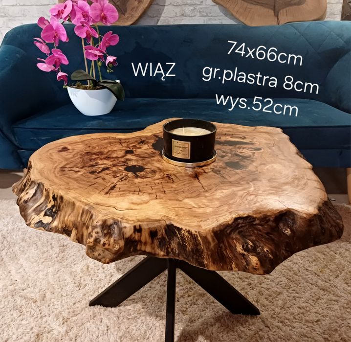 Stolik kawowy 74x65cm live edge plaster drewna