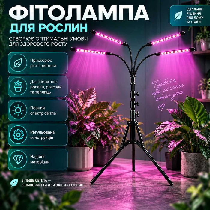 Фітолампа для рослин та розсади повного спектру LED лампа для фотосинтезу синє світло для квітів