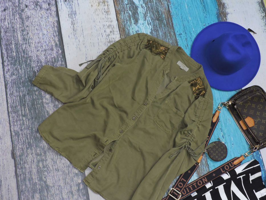 Cream Koszula khaki marszczenia złoty cekin 40