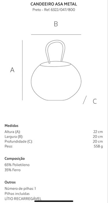 Candeeiro Asa Metal Zara Home NOVO