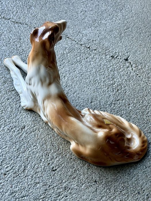 Królewski Chart Rosyjski Borzoj Royal Dux Bohemia | Projekt: Jaroslav Ježek | Unikatowa Duża Figura 32cm | Mid-Century Modern | Stan Kolekcjonerski