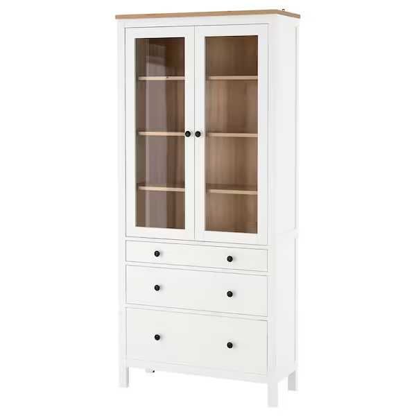 Witryna Ikea HEMNES z 3 szufl biała bejca 90x197 Nowa w kartonach