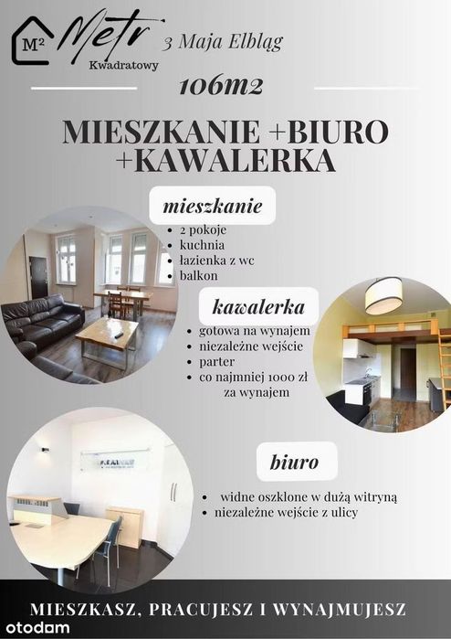Parter, 106m2,  mieszkanie+ kawalerka + biuro