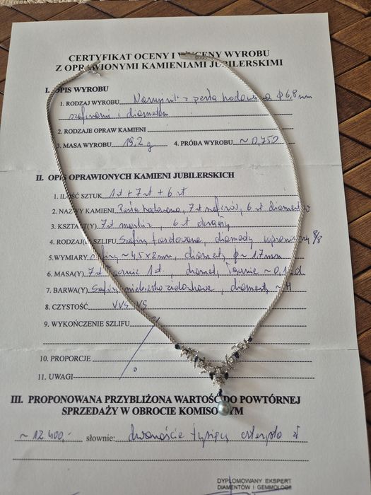 Naszyjnik kolia z brylantami i szafirami