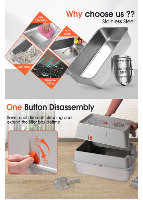 Caixa de Areia para Gatos em Aço Inoxidável - Como Nova