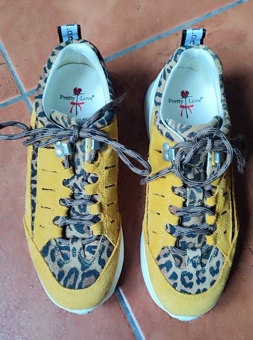 Sapatilhas 37 mostarda e leopardo