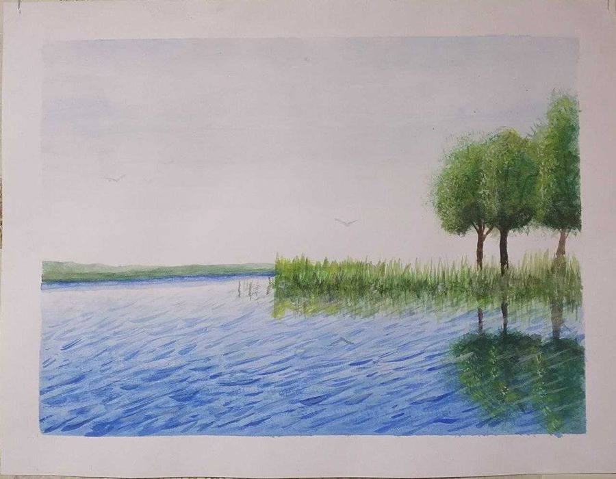 Картина, пейзаж річка Дніпро. Акварель