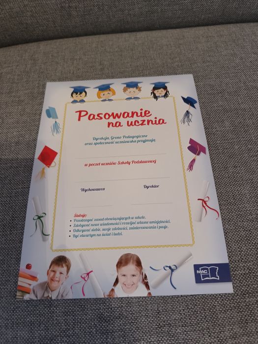 Dyplomy 20szt, na pasowanie uczniów klasy pierwszej, nowe