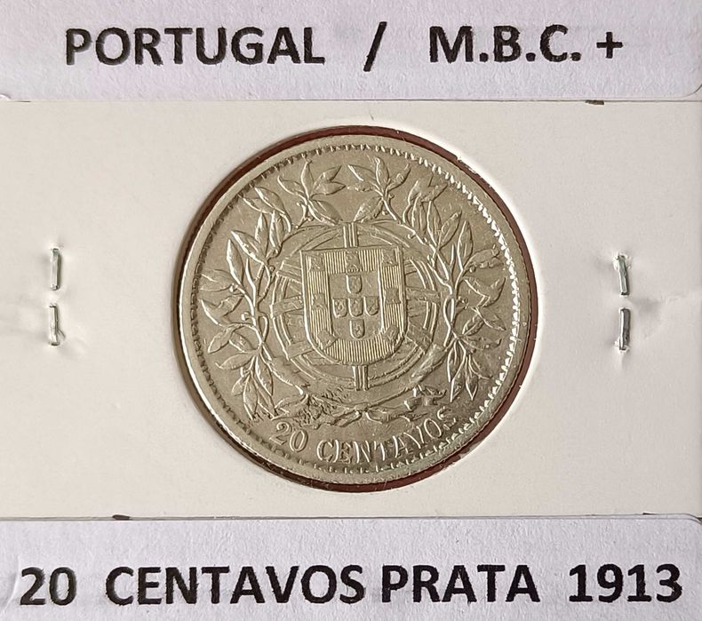 2 moedas de 20 Centavos 1913 ,1916 da 1ª República Portuguesa  (Prata)