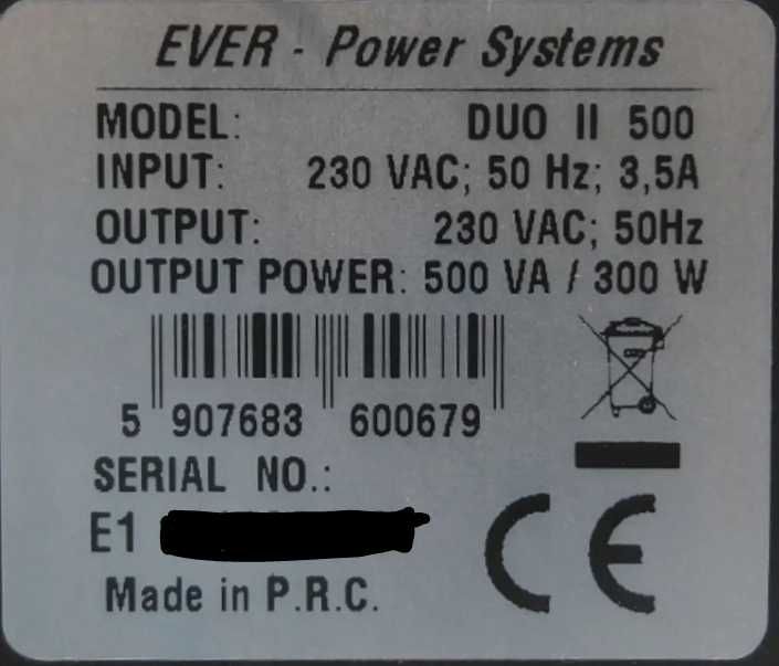 Zasilacz awaryjny UPS Ever Duo II 500 500VA 300W