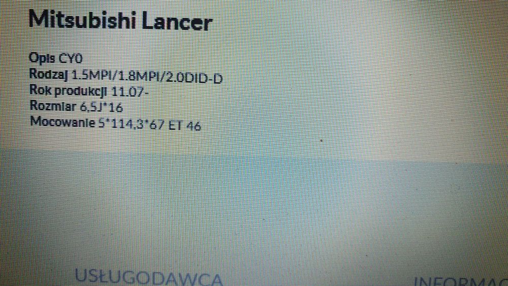 Felgi stalowe 16" 5x114,3 6,5x16 ET 46 Mitsubishi LANCER
