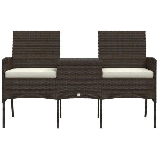 2-osobowa sofa ogrodowa ze stolikiem, rattan pe, brązowa