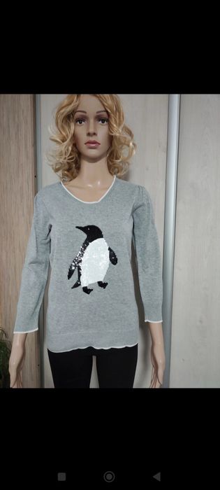 Swetr damski, szary z aplikacją pingwina marki Dorothy Perkins roz M