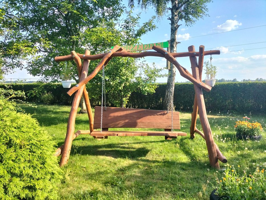 Huśtawka ogrodowa drewniana (dębowa) ręcznie robiona