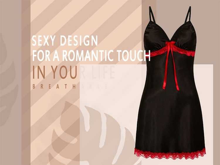 Damska seksowna koszula nocna satyna jedwabna czarna rozmiar L