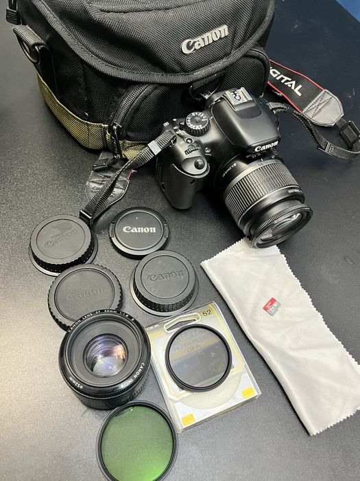 canon eos 550d z dwoma obiektywami, torba, karta pamieci 32gb