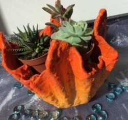 Vasos decorativos de cimento e tecido