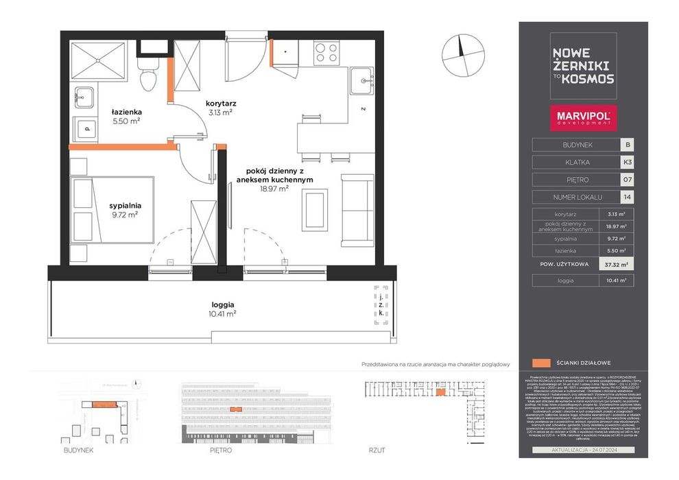 2-pokojowe mieszkanie 37m2 + loggia