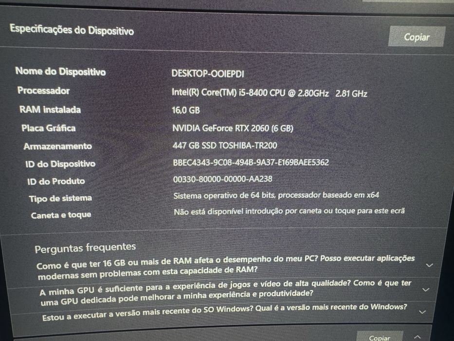 Computador Intel Core I5-8400 rtx 2060