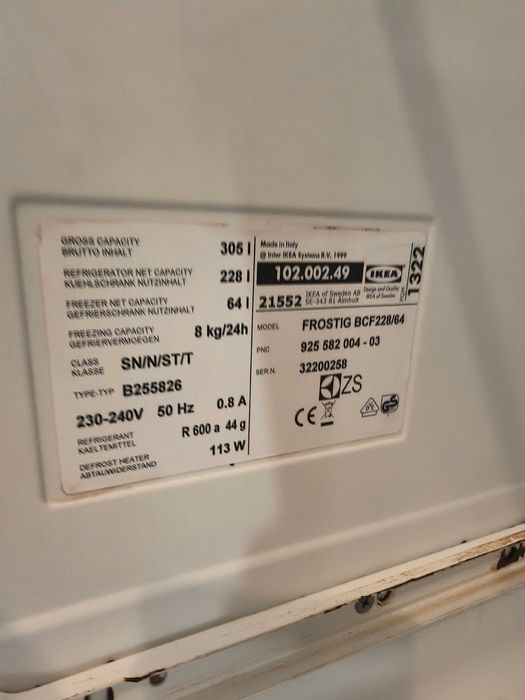 Lodówka do zabudowy IKEA Frostig BCF228/64, 183 cm