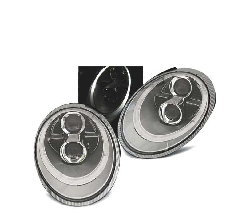 FAROIS FRONTAIS PARA PORSCHE CARRERA 997 04-09 OLHOS DE ANGEL FUNDO CINZA CLARO