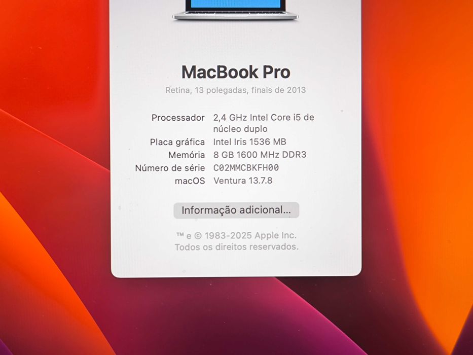 Apple Macbook Pro 13 Retina i5 SSD 256GB 8GB ram