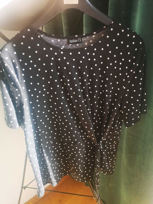 Janina czarna bluzka w grochy r. 46 Sucha • OLX.pl