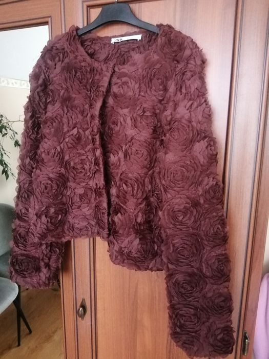 Marynarka Zara L brązowa róże 3D