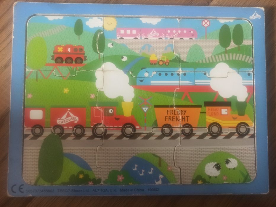 Drewniana układanka pociągi puzzle