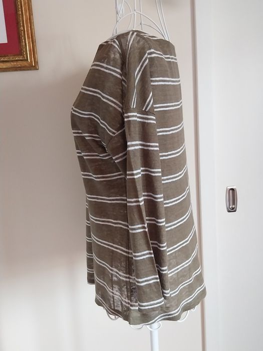 Camisola caqui | riscas | Benetton | Pure Linen | Tamanho M