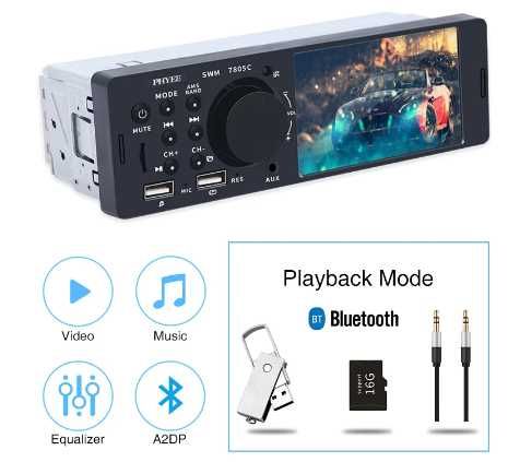 Auto Radio 1 DIN – Ecrã Tátil 4,1" HD | Bluetooth | USB | FM