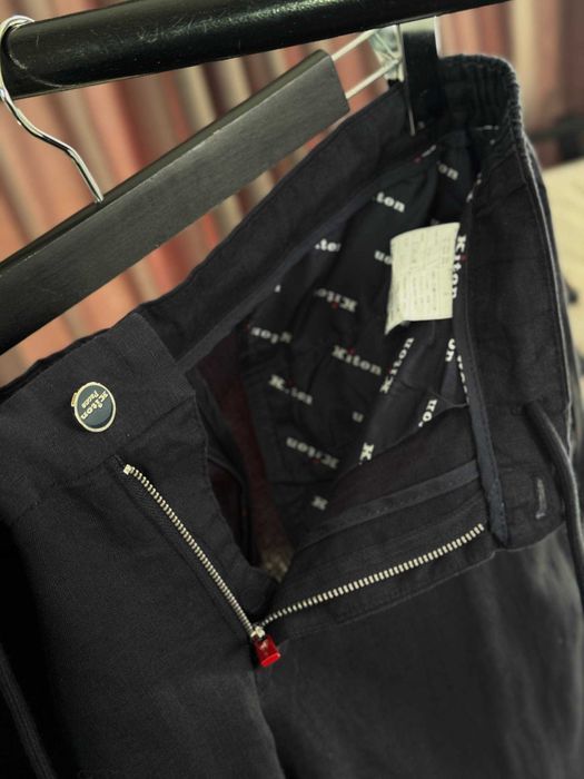 Мужские льняные брюки Kiton классические синие штаны Китон натуральный лен d096