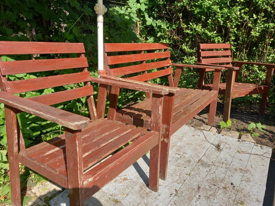 Meble ogrodowe Drewniane Parasol Zestaw Brąz Nysa