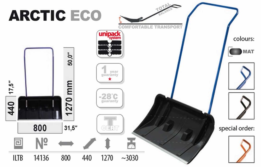 Łopata do śniegu pług ręczny zgarniacz odgarniacz na kółkach 80cm