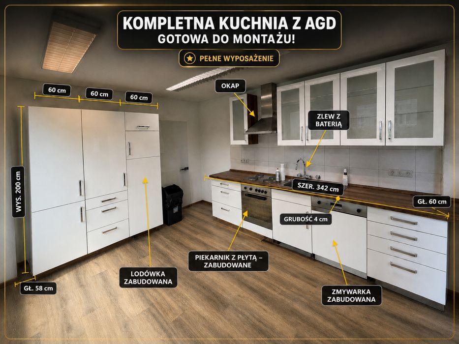 Nowoczesna kuchnia na wysoki połysk z Niemiec | Kompletna z AGD | Zabudowana lodówka Ignis | Meble kuchenne sprzet agd w cenie DOWÓZ DO DOMU