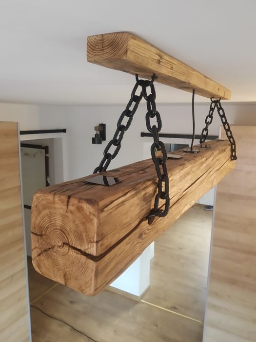 Lampa z belki drewnianej loft rustykalna